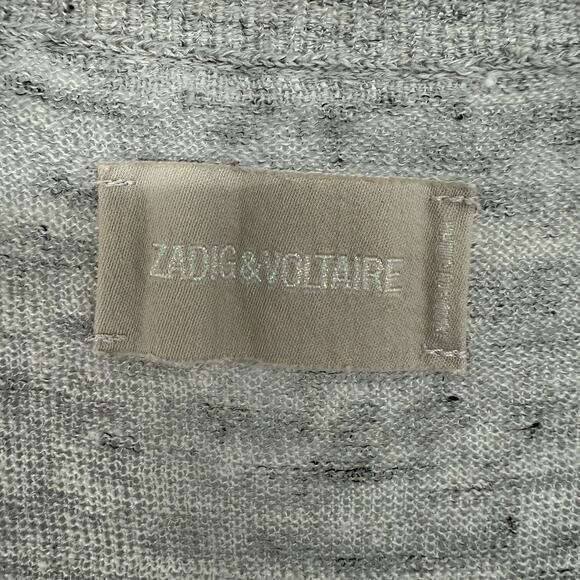 Zadig & Voltaire 100% Linen Elbow Sleeve Embellished Sweater Women's Size M Gray - Picture 7 of 9